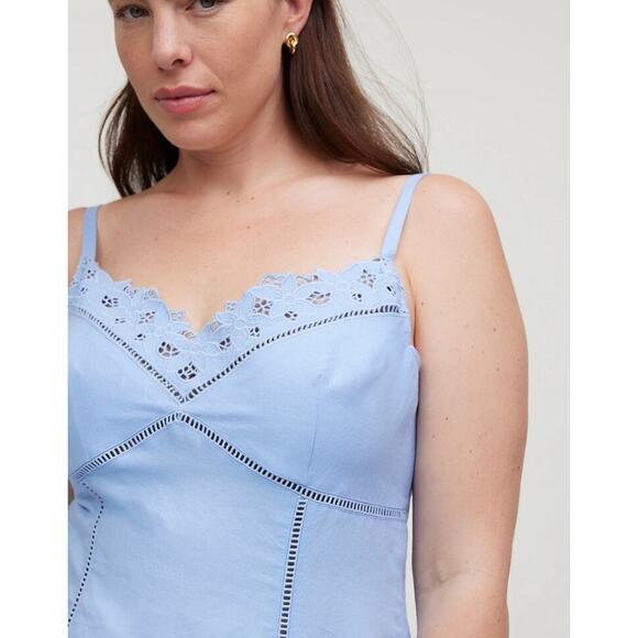 NWT Madewell Sweetheart Midi Dress in Linen-Cotton Blend In Light Blue Size 6 - Picture 3 of 11